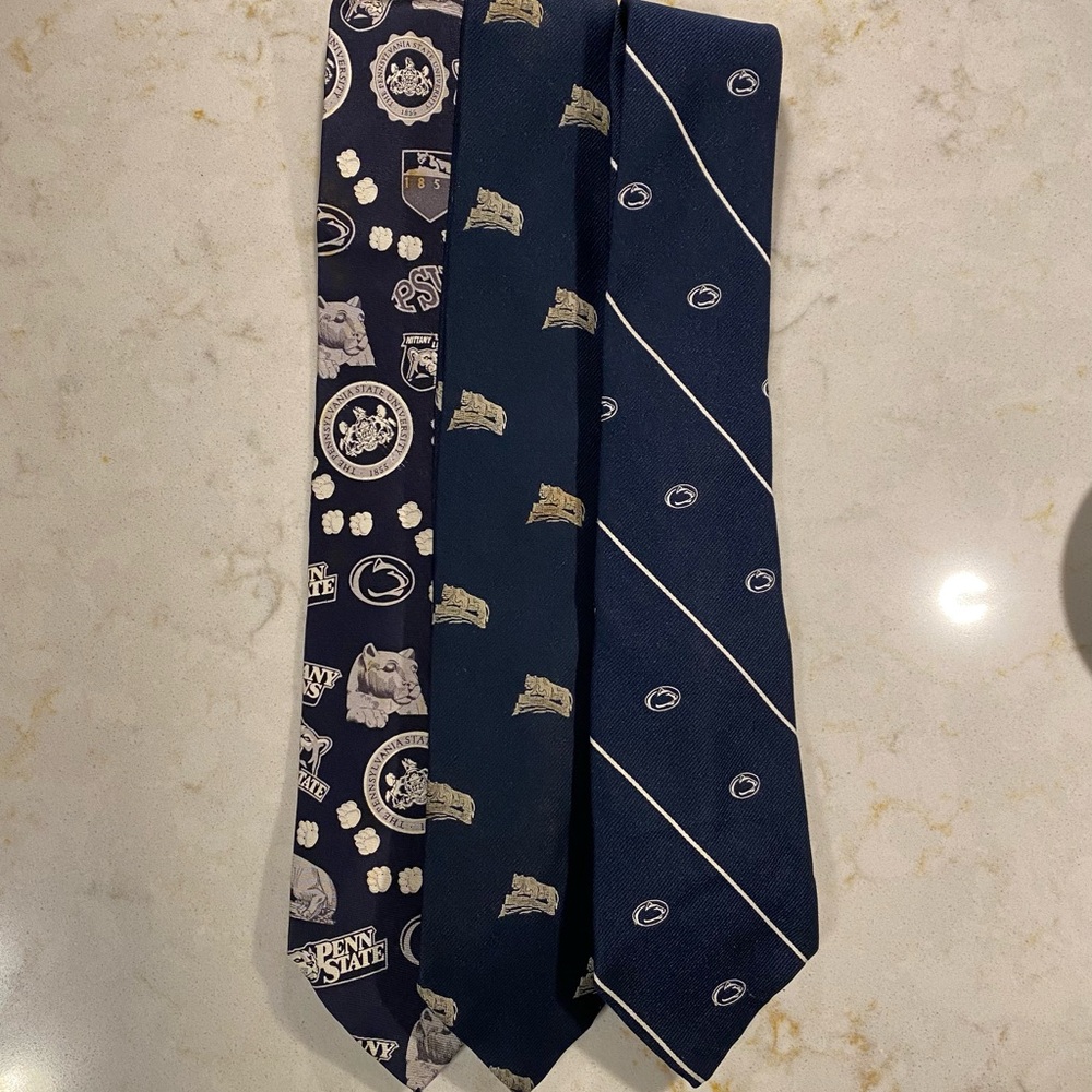 Vintage Penn State Navy Patterned Silk Tie Set of 3 (Deal)